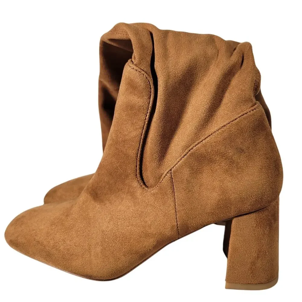 Nordstrom‎ Rack Tan Suede Square Toe Block Heel Knee High Boots Women Size 5